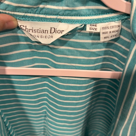 Vintage Christian Dior Monsieur Men’s Cotton Striped Robe Blue & White One Size - Picture 3 of 5